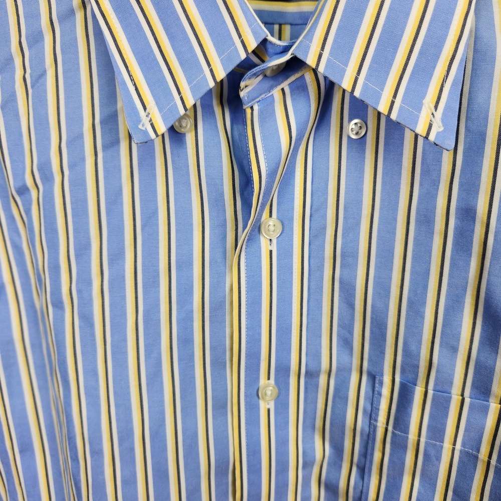 Lanesboro Shirt Mens 2XL Blue Yellow Striped Button Down Non Iron Cotton‎ Dress - Picture 3 of 9